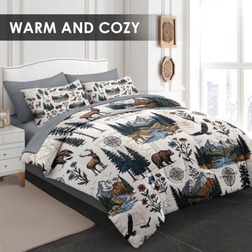 Pamnest Full Comforter Set with Sheets, 7 Pieces Woodland Vintage Bedding - Image 2