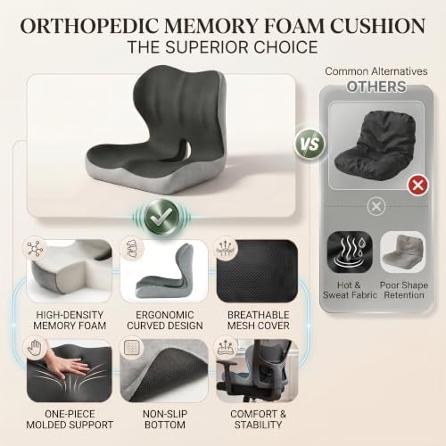 Memory Foam Seat Cushion, 18.5" Extra-Wide L-Shaped Ergonomic Seat Cushion for Sciatica & Tailbone Relief, Lumbar Support Pillow for Office Chair, Car, Gaming Chair & Wheelchair - Image 6