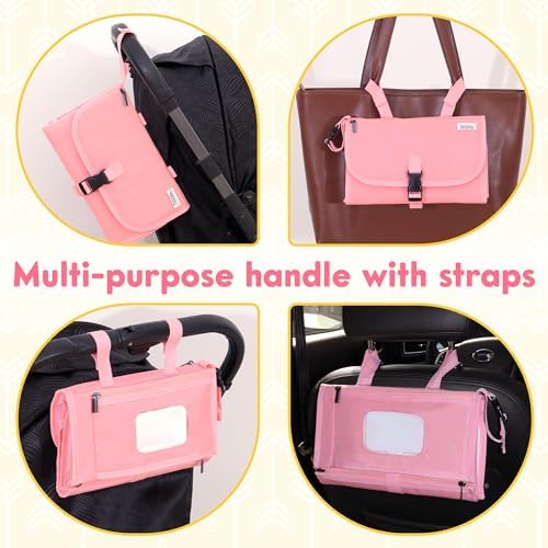 Kopi Baby Portable Diaper Changing Pad with Wipes Pocket, Classic Pink - Image 3