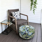 Outdoor Patio Inflatable Ottoman, 21x9 Inch Portable Stool Ottoman with Handle, Round Footrest Stool for Home Garden Camping, Azure Bloom - Image 6
