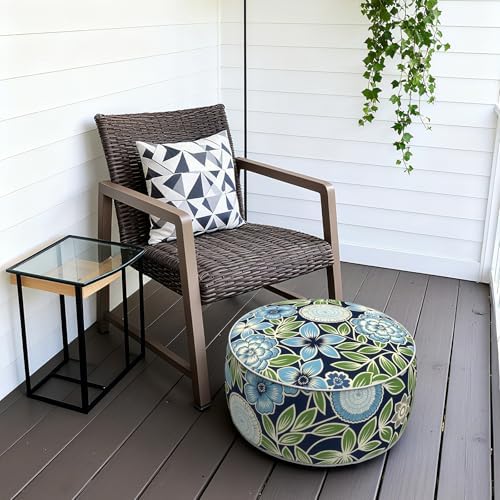 Outdoor Patio Inflatable Ottoman, 21x9 Inch Portable Stool Ottoman with Handle, Round Footrest Stool for Home Garden Camping, Azure Bloom - Image 6