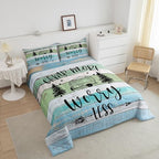 Erosebridal RV King Comforter Set for Camper Bedding Set,Happy Camping Comforter Set Green Blue Camping Quilts Bed Set RV Decorations for Inside Camper Farmhouse Country Decor 3Pcs - Image 3