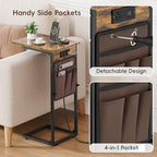 Vagusicc C Shaped End Table with Charging Station, Adjustable Height Side Table for Couch, Small Sofa Table with Storage Bag, Slide Under Sofa TV Tray Snack Arm Tables for Living Room, Bedroom, Brown - Image 6
