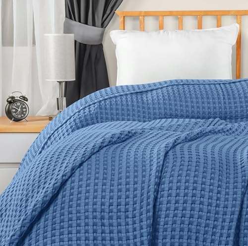 Utopia Bedding 100% Cotton Waffle Blanket King Size Wedgewood, 90x108 Inch - Image 6