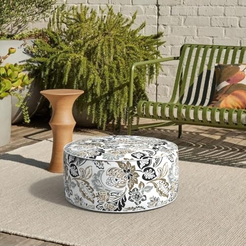 Patio Inflatable Ottoman, 21x9 Inch Portable Stool Ottoman with Handle, Outdoor Round Footrest Stool for Garden Camping, Dailey Tan - Image 4