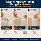 Zipper Cot Fitted Sheet Bundle, 32 x 75 Camping Cot Mattress Sheets, 400 Thread Count 100% Cotton, Includes 1 Wraparound Base, 2 Removable Zipper Top Sheets & 2 Pillowcases, 8 Inch Deep Pocket, Ivory - Image 3