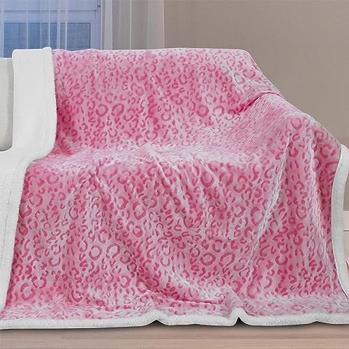 MACEVIA Sharpa Fleece Throw Blanket for Couch Fuzzy 3D Cheetah Blanket Thick Warm Reversible Cozy Comfy Super Soft Leopard Blanket for Bed Sofa 490GSM - Pink Leopard,50x60In - Image 2