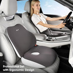 Upgrade Large Car Seat Cushion and Lumbar Support Pillow, Ergonomic Memory Foam Driving Seat Cushion for Back & Sciatica Pain Relief, Non-Slip Washable Seat Cushion for Car, Driver, Office-Gray - Image 2