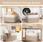 Goodpick 85L Large Woven Rope Blanket Basket, White & Light Brown - Image 4