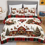 HOSIMA Vintage Christmas Santa Cabin Plaid Quilt Queen with 2 Pillowcases. - Image 3