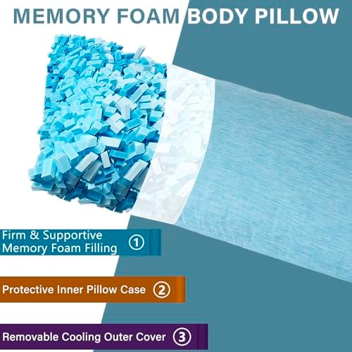 1 MIDDLE ONE Body Pillow, Cooling Memory Foam Body Pillows for Adults Sleeping, Long Pillow for Bed, Big Large Firm Full Body Pillow for Side Sleeper, 20x54 Inch, Cooling Blue - Image 2