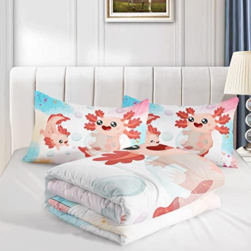 HOSIMA Kids Bedding Set, Cartoon Axolotl Comforter Full with 2 Pillowcase, Kawaii Decor - Image 3