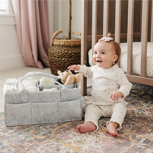 PUTSKA Baby Diaper Caddy Organizer, Felt Nursery Basket, Gray, Large Set - Image 2