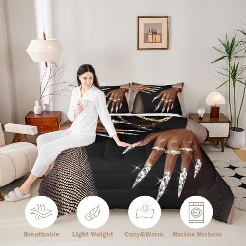 Erosebridal African American Comforter Set King Size Black Woman Bedding Set for Women Girls Afro Magical Comforter Black Female Quilt Duvet for Teens Adult Melanin Bedroom Decor, 3 Piece - Image 4