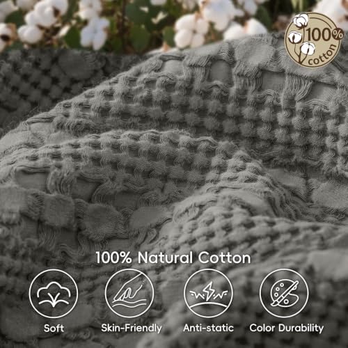 PHF Lightweight 100% Cotton Waffle Throw Blanket for Couch, Dark Grey - Image 4