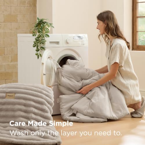 Bedsure 2-in-1 Comforter Set, Detachable Blanket, Beige Oversized King - Image 7