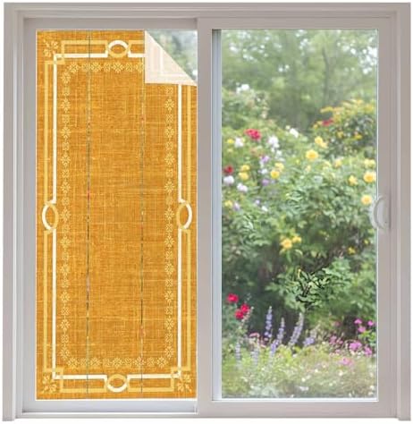 Window Privacy Film Frosted, Ginger Yellow Botanical Non-Adhesive Static Cling Window Tint, Vintage Florals Geometric Minimalist Insulated Windows Frosted Films for Living Room, 35.4 x 78.7 Inches by Unknown