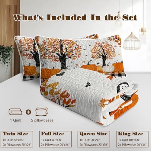 BlessLiving King Quilt Halloween Fall Bedding with Black Gray Plaid Pumpkin - Image 6