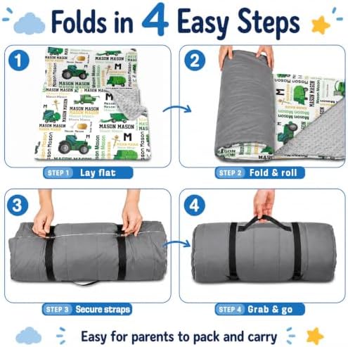 Personalized Toddler Nap Mat with Pillow and Blanket, Monogram Nap Mats for Preschool Daycare, Custom Thickened Large 55”x22.5” Sleeping Bag for Kids, Rollup Sleeping Mat for Boys Girls Gift - Image 5