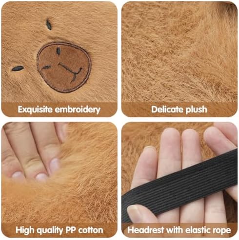 LYFJMUS 4 Pack Plush Capybara Car Headrest Pillow and Lumbar Support Pillow Kawaii Plushies Capybara Stuffed Headrest Cute Car Decor for Car Driving (Style B) - Image 4