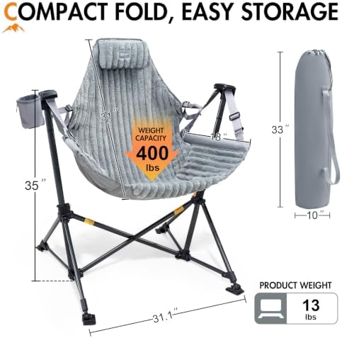 Portal Hammock Camping Chair,Adjustable Recline Backrest,Grey - Image 3