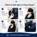 4-in-1 Airplane Sleep Support System with Travel Pillow, Eye Mask, Head Support Strap & Foot Rest Hammock Adjustable Neck Support Pillow Portable Sleeping Accessories for Long Flights Car Train - Image 7