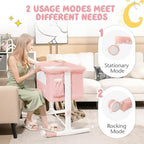 BABY JOY Bassinet Bedside Sleeper, 3 in 1 Folding Crib w/Adjustable Height, Mattress, Lockable Wheels, Storage Pocket & Carry Bag for Infant Newborn, Stationary & Rock, Portable Baby Bassinet (Pink) - Image 4