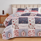 Patchwork Quilt Set Twin Size, 2 Pieces Pink Purple Floral Plaid Design Summer Bedspread Coverlet Set, Soft Microfiber Reversible Lightweight Bed Cover for Kids (68" x 86", 1 Quilt+ 1 Pillow Sham) - Image 3