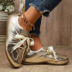 Women's Lace-up Fashion Ballerina Sneakers Dressy Ballet Flats Comfortable Tennis Walking Casual Shoes Fashion Lightweight Workout Athletic Low Top Glossy Round Toe Sports Dance Shoes - Image 4