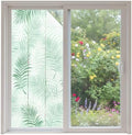 Window Privacy Film Frosted, Light Green Botanical Non-Adhesive Static Cling Window Tint, Summer Palm Leaves Foliage Tropical Insulated Windows Frosted Films for Living Room, 35.4 x 78.7 Inches by Unknown