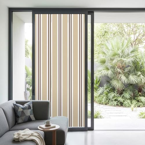 Window Privacy Film Frosted, Beige Striped Non-Adhesive Static Cling Window Tint, Modern Farmhouse Vertical Stripes Insulated Windows Frosted Films for Living Room, 35.4 x 78.7 Inches - Image 2