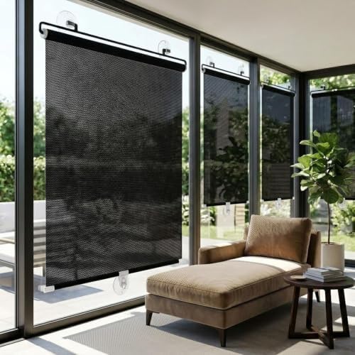 No Drill Blackout Roller Shades with Suction Cups, Portable Privacy Blinds for Indoor Windows, Temporary Pull Down Sun Shade Curtains for Home Office Cars Glass Door(20" Wx64 H) by Unknown