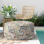 Indoor/Outdoor Inflatable Ottoman, Water Repellent Round Foot Rest Ottomans D31 x H14 inch, Portable Footstool for Patio Garden Camping or Home, Paisley Chilli - Image 3