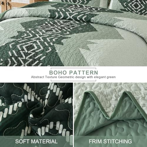 Dintszyayue Green Boho Quilt Set Queen, Aztec Pattern Lightweight Bedspread - Image 6