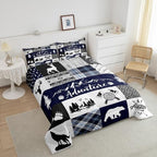 Castle Fairy Deer Bear Comforter Set Twin Size,Rustic Farmhouse Wildlife Patchwork Blue Bedding Set for Kids Boys Men,Camping Cabin Decor Boho Aztec Tribal Quilted Duvet Set with 1 Pillowcase - Image 4