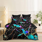 CCoutueChen Black Marble Comforter Set King Size, Abstract Glowing Bedding Set with River Texture, 3 Pcs Soft Microfiber Lightweight Comforter with 2 Pillowcases,104"x90" - Image 4