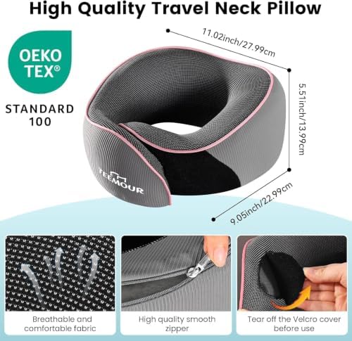 Teemour Travel Neck Pillow Airplane- Upgraded Memory Foam Neck Pillow for Airplanes 360° Support Desing, with Eye Mask & Earplugs, Portable Carry Bag for Long Flights, Business Trip|Travel Essentials - Image 5