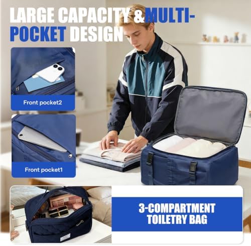 suwasp Travel Backpack with Toiletry Bag Set for Women Men,Ryanair Backpack 40x30x20CM Airline Approved Personal Item Travel Bag, Carry On Backpack Fits 14 Inch Laptop, 180° Opening, Navy Blue - Image 2
