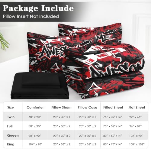 WeCozy Twin Comforter Set with Sheets, 5 Pieces Graffiti Grunge Bedding - Image 6