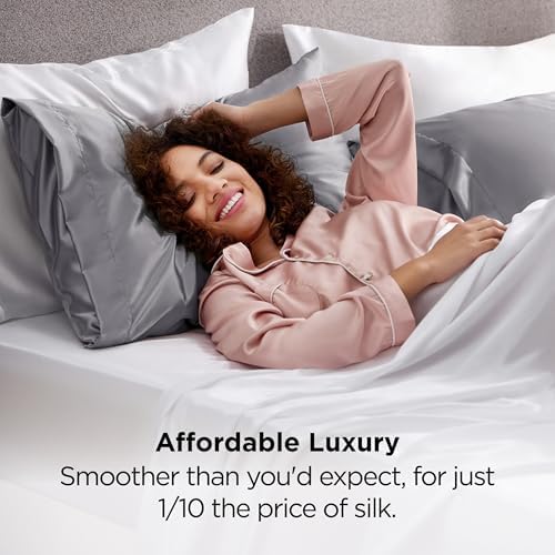 Bedsure Satin Pillowcases, Similar to Silk Pillowcase 8 Pack,Cooling Pillow Case for Sleeping Women with Envelope Closure, Gifts for Women Men, Dark Grey, Queen Size, 20x30 Inches, 8pcs - Image 4