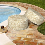 Outdoor Patio Inflatable Ottoman, 21x9 Inch Portable Stool Ottoman with Handle, Round Footrest Stool for Home Garden Camping, Tropical Leaf Oat - Image 5