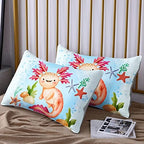 HOSIMA Axolotl Bedding Set for Kids Room Decor,Cartoon Starfish Pattern Kawaii Set,Twin Comforter Girls Child Boys,Cartoon Sea Animals Twin with 2 Pillowcase. Blue-red - Image 5