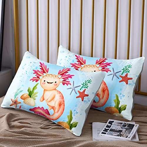 HOSIMA Axolotl Bedding Set for Kids Room Decor,Cartoon Starfish Pattern Kawaii Set,Full Comforter Girls Child Boys,Cartoon Sea Animals with 2 Pillowcase. Blue-red - Image 5