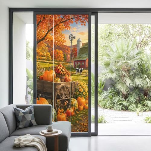 Window Privacy Film Frosted, Fall Pumpkins Non-Adhesive Static Cling Window Tint, Thanksgiving Farmhouse Harvest Maple Leaves Insulated Windows Frosted Films for Living Room, 35.4 x 78.7 Inches - Image 2