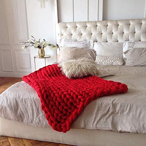 Chunky Knit Throw Blanket Chenille Yarn Soft Cozy Bulky Knitted Blanket for Sofa Bed Chair Large Hand Made Boho Home Decor Burgundy 40x60 - Image 4
