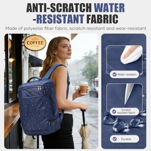 suwasp Travel Backpack with Toiletry Bag Set for Women Men,Ryanair Backpack 40x30x20CM Airline Approved Personal Item Travel Bag, Carry On Backpack Fits 14 Inch Laptop, 180° Opening, Navy Blue - Image 5