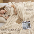PHF Soft Sherpa Fleece Blanket Queen, Tufted Jacquard, 03-Oat Milk - Image 2