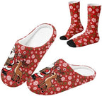 Christmas Fuzzy Slipper with Socks for Women Men Warm House Slipper and Socks Cozy Fuzzy Slippers for Indoor by Baxinh