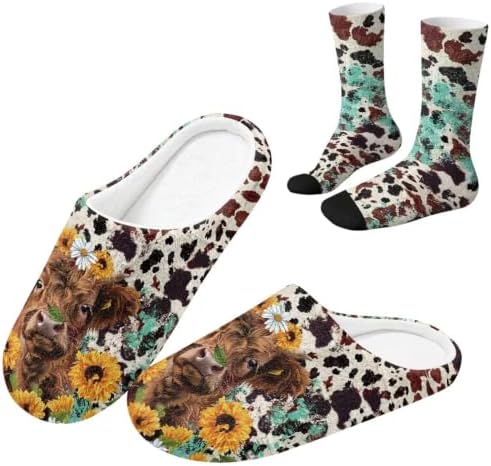 Fuzzy Slipper and Socks Set for Women Silent Sole Fuzzy Slipper by Baxinh