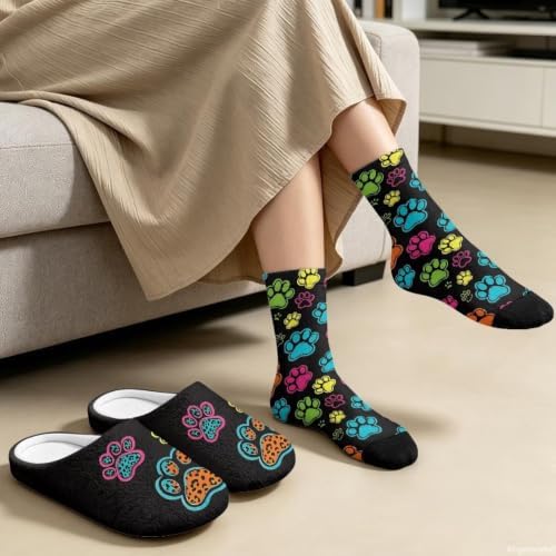 Womens Fuzzy Slipper with Socks Warm Cozy House Slipper and Socks Set Plush Winter Shoes for Indoor - Image 4